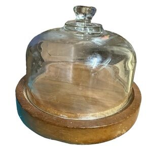 Vintage Cheese Server Glass Dome with Wooden Base